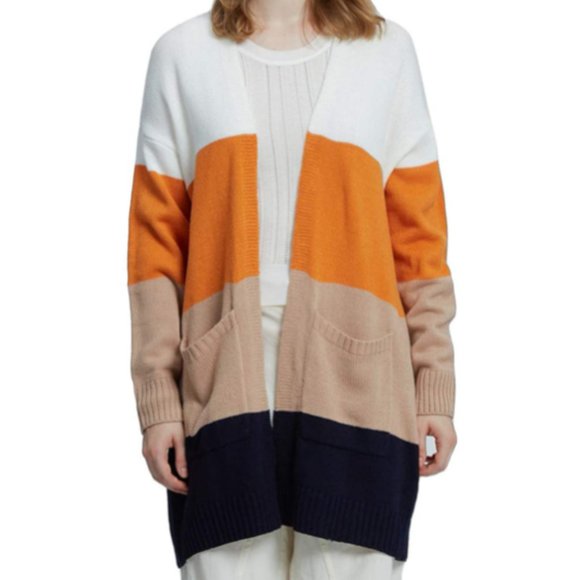 NWT Colorblock Oversized Pocket Knit Open Cardigan - Picture 1 of 6